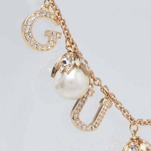 Gucci Crystal Embellished and Faux Pearl Logo Necklace - Picture 3 of 8